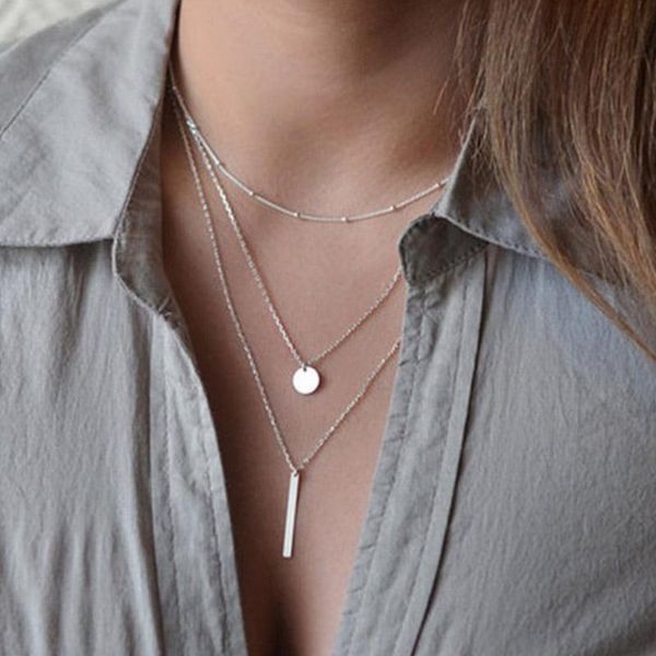 

chokers 2021 1pc necklaces golden adjustable simple clavicle european valentines gift sequins bar coin multilayer chain tassel, Golden;silver
