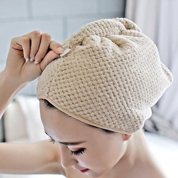 

towel 1pcs coral velvet dry hair bath microfiber quick drying turban super absorbent women cap wrap with button thicken