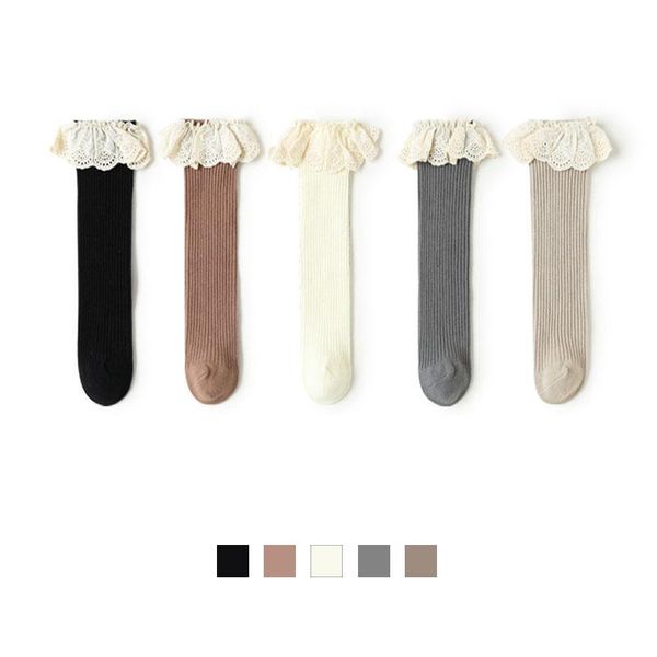 

pairs/lot baby girls socks lace long kids knee length soft cotton children 0-8 years high, Pink;yellow