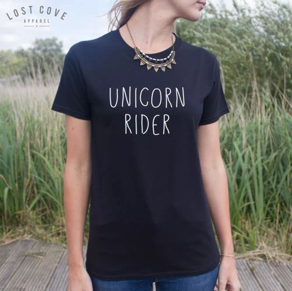 

* unicorn rider t-shirt slogan gift funny fangirl teen cute *, White;black
