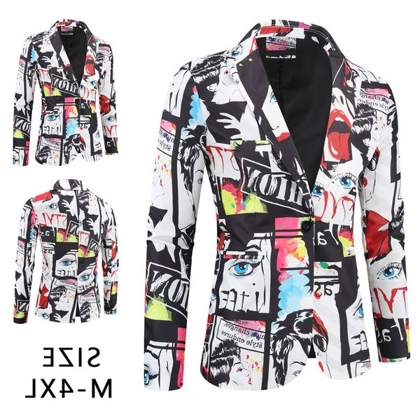 

2021 printing 3d interting men's casual suit coat, White;black