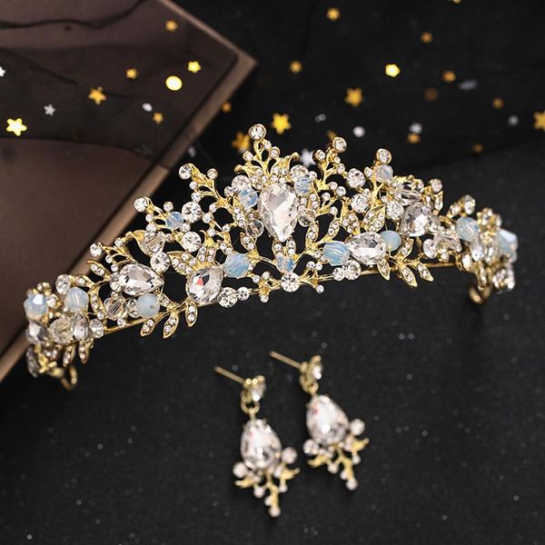 

hair clips & barrettes wedding crown earrings accessories handmade rhinestone bridal headdress woman prom jewelry tiara diadem gift, Golden;silver