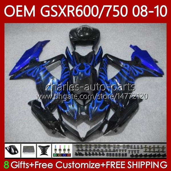 Spritzgusskörper für Suzuki GSXR 600 750 CC K8 600CC 750CC 2008 2009 2010 88No.102 GSXR-750 GSXR600 GSX-R600 GSX-R750 Blaue Flammen GSXR-600 GSXR750 08 09 10 OEM-Verkleidung