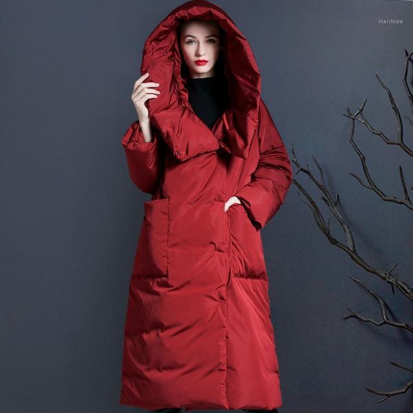 

women's down & parkas winter fashion long hooded coat for women windproof fluffy 95% white duck jackets female oversized thick warm ove, Black