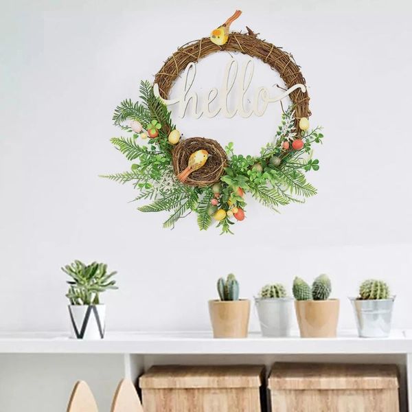 

easter garland eggs rattan wreath artificial flower door hang easter decoration t5eb