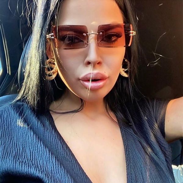 

fashion rimless rectangle sunglasses women men shades woman alloy glasses female uv400, White;black