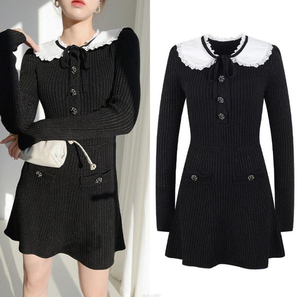 

self-portrait v-neck melange knit mini dress multicolor, White;black