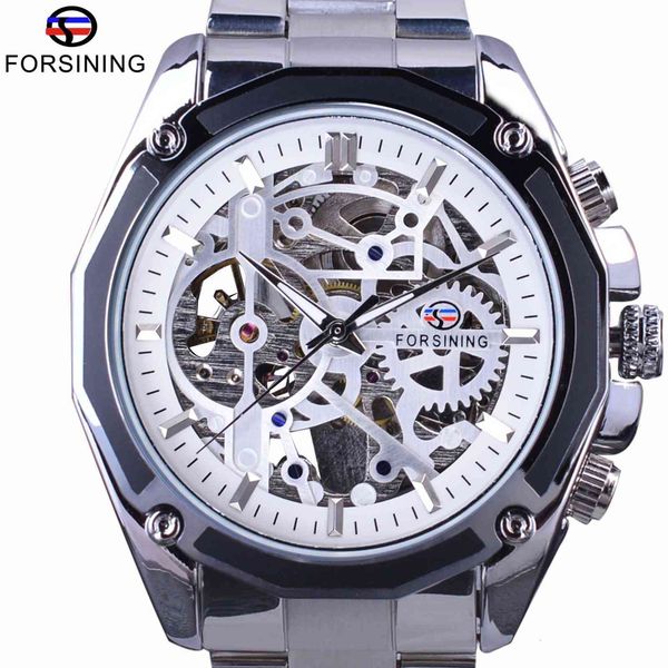 

refining sier steel steampunk gear waterproof design automatic skeleton polar warehouses human mechanical watches brand luxury, Slivery;brown