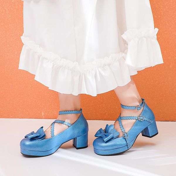 

women pump mary janes female single shoes roune toe ankle strap buckle high heels girls cosplay shoes japanese style, Black