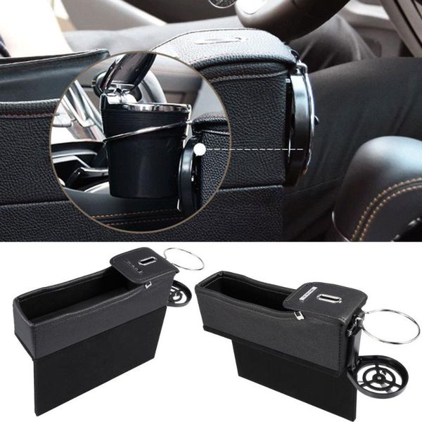 

car organizer seat side storage console with foldable cup holder slot gap boxes - driver (black)