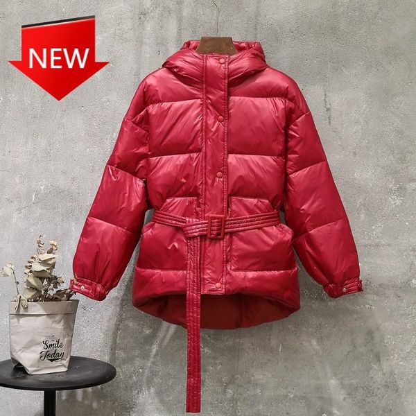 

coats single breasted snow outwear colored belt ultra light winter with female white down jacket, Tan;black
