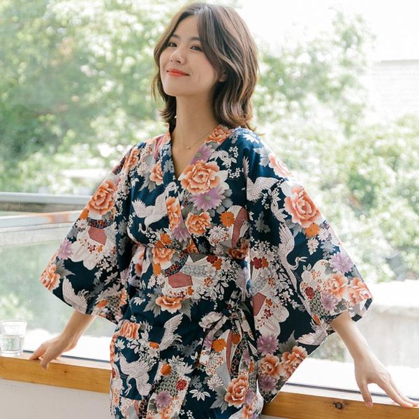 

ethnic clothing kimono pajamas japanese style floral printing loose lacing cardigan sets 2021 summer vintage sweat sauna yukata home we, Red