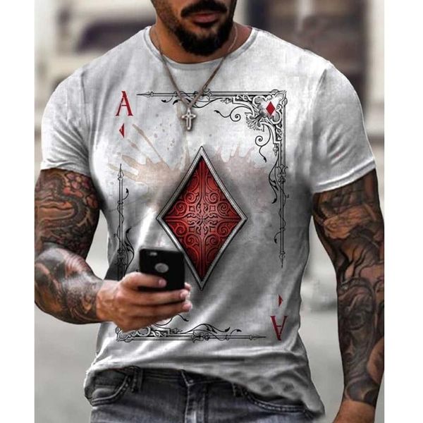

men's t-shirts skull style playing card diamond printing retro t-shirt casual streetwear short-sleeved t shirt for men pullover slim, White;black