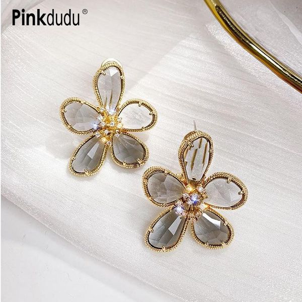 

stud pinkdudu elegant fashion crystal flower earrings alloy inlaid for women jewelry accessories gifts pd510, Golden;silver