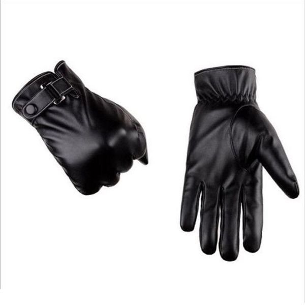 

fingerless gloves men winter warm retro thickened pu leather touchscreen plush cuff outdoors anti-skid for, Blue;gray