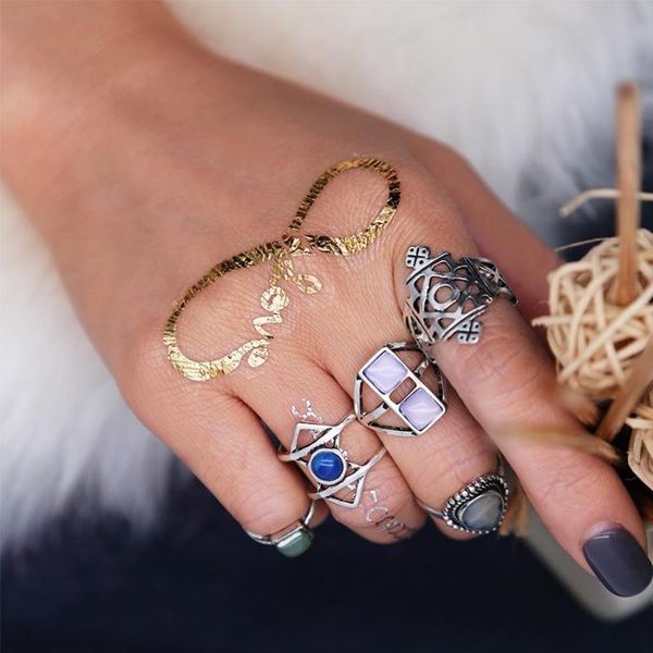 

wedding rings 5pcs/set bohemian hollow carved ring set, Slivery;golden