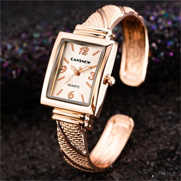

wristwatches women luxury rectangle quartz watches 2021 stylish rose gold bracelet casual bayan kol saati, Slivery;brown