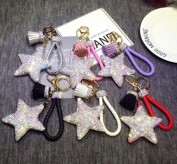 

keychains fashion diamond crystal star tassel keychain handbag car keyring women diamante key buckle chains jewelry girls, Silver