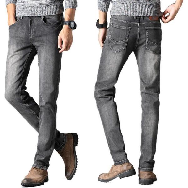 

men's jeans men gray straight fit denim pants good quality male four seasons casual long stretch 40, Blue