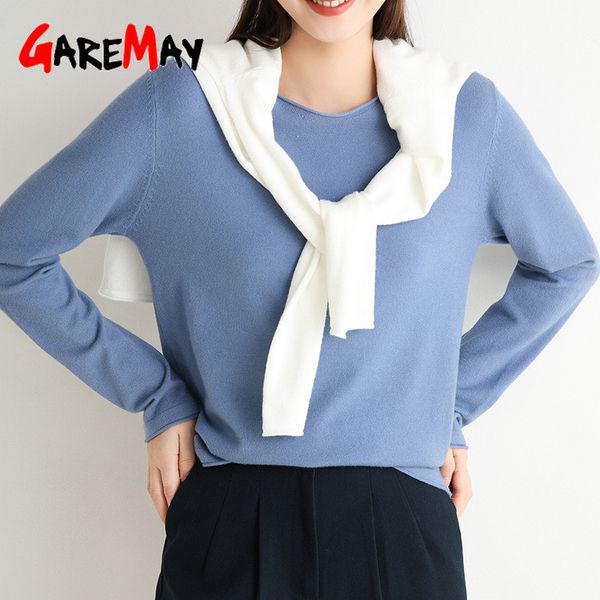 

women knitting sweater long sleeves curled o-neck collar female casual solid fashion thin pullover ladies knitted 210428, White;black