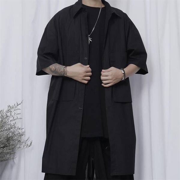 

men's casual shirts short-sleeved shirt summer fashion trend youth large pocket decoration leisure size, White;black