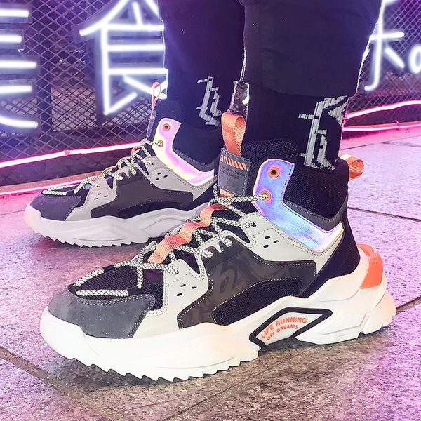 

464748 size high-shoes mens yuguang high-popular dad shoes ins fashion style model style trendy mens shoes sneakers fried street, Black;white