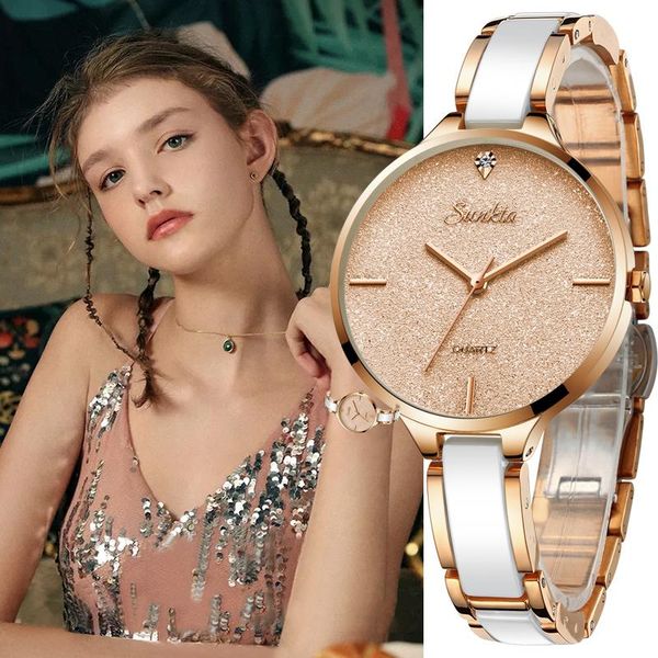 

luxury ladies watch fashion creative rose gold women wrist watches quartz waterproof bracelet clock +box wristwatches, Slivery;brown
