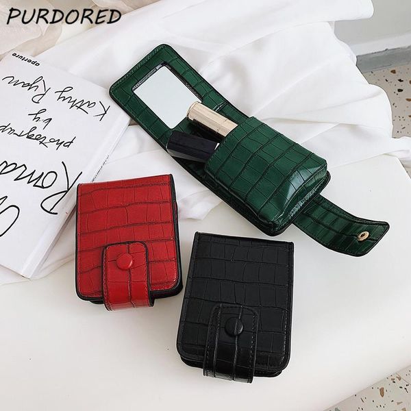 

pc women mini lipstick case pu leather small cosmetic bag organizer with mirror portable female makeup up beauty bags & cases