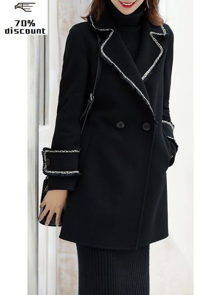 

women's wool & blends winter coat women 300% female double side coats and jackets korean long jacket abrigo mujer my, Black