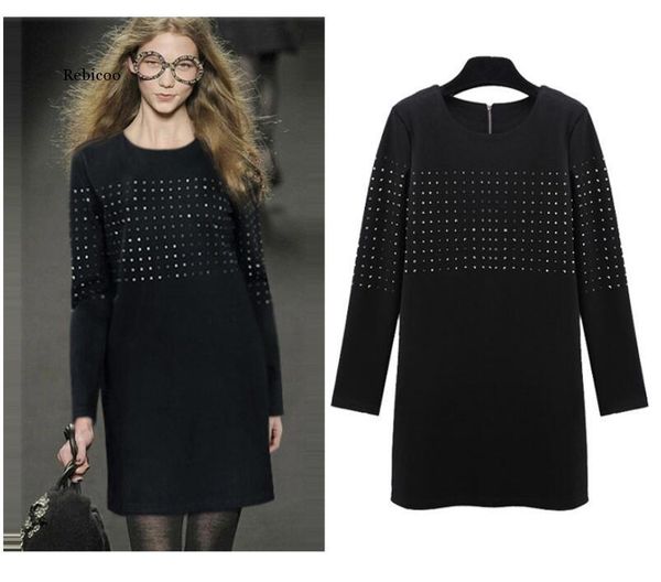 

casual dresses winter black rivet ladies set bodycon long sleeve dress vestidos club wear party autumn, Black;gray
