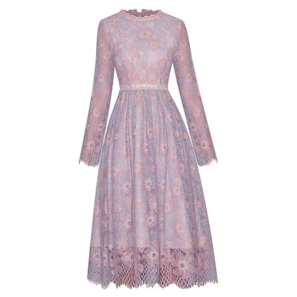 

est designer fashion long sleeve midi lace dress 210526, Black;gray
