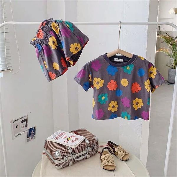 

girl clothes cotton sun flower t shirts shorts pants 2pcs outfits summer newborn set, White