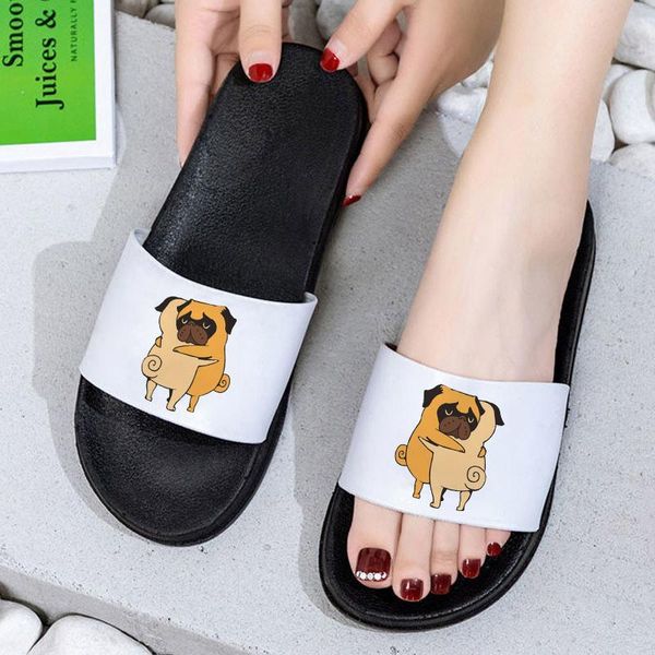 

slippers 2021 summer kawaii cute little pig and pug fashion open toe flip flops for women beach slides home sandals female, Black