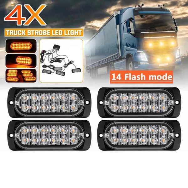 

emergency lights 12v 24v car strobe warning light flashing truck trailer beacon lamp waterproof 14 modes 4x12led