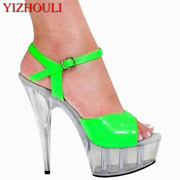 

fashion candy color 15cm high with the bottom of ribs crystal sandals lure fish mouth dress shoes, Black
