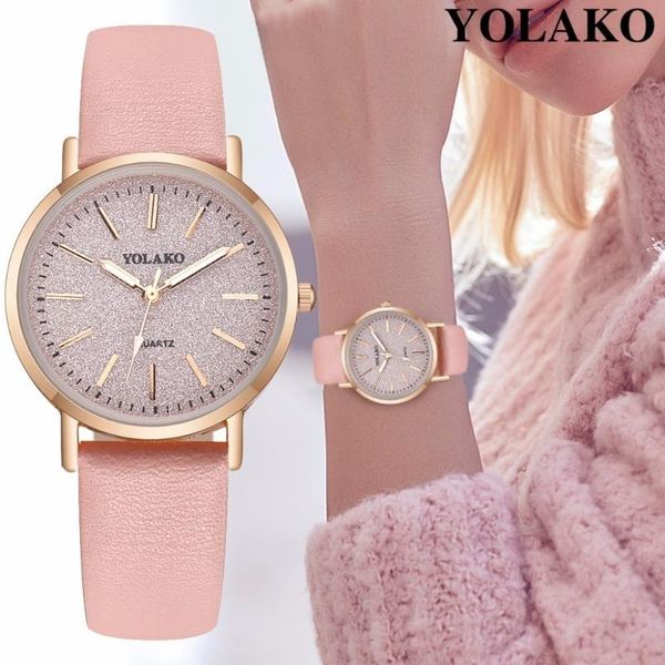 

wristwatches fashion women romantic starry sky watch casual luxury yolako brand leather rhinestone clock relogio feminino, Slivery;brown