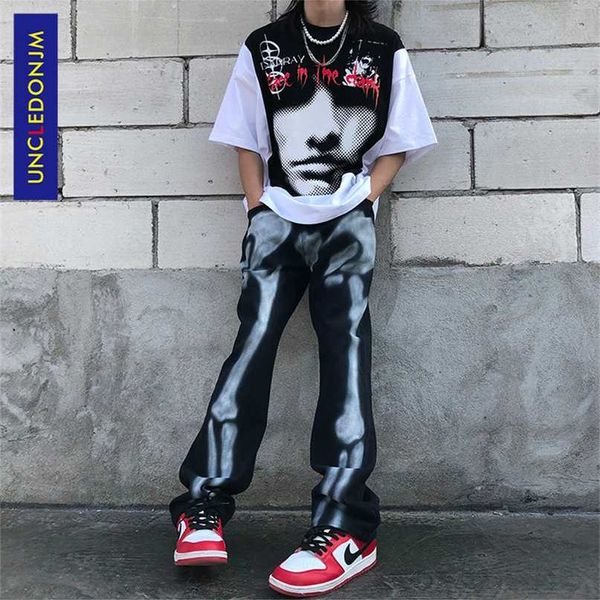 

uncledonjm designer pants men clothing wo streetwear graffiti jeans trousers skeleton denim hip hop a213 211108, Blue