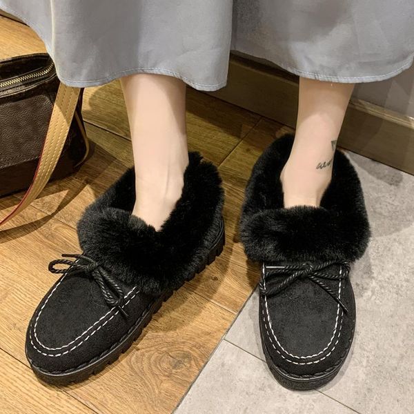 

boots rimocy fluffy faux fur snow women thicken warm short plush ankle woman winter comfortable low heel botas mujer 2021, Black