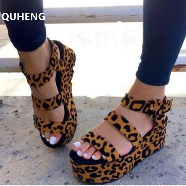 

women leopard print sandals 2021 summer ladies fashion open toe buckle woman beach thick bottom slipper a097, Black