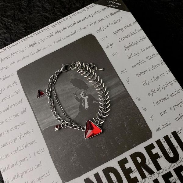 

link, chain red crystal women bracelet fish bone bracelets for woman fashion multilayer punk party jewellery trendy metal armband, Black