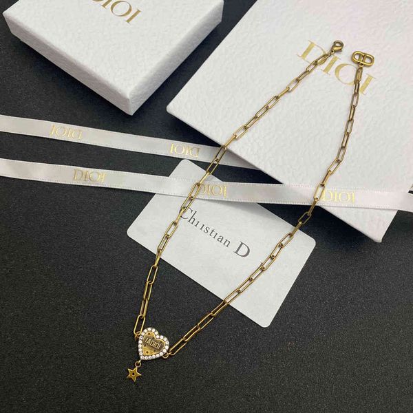 

dijia peach heart neck chain letter inlaid with zircon old chain ancient copper d family simple and generous necklace, Silver