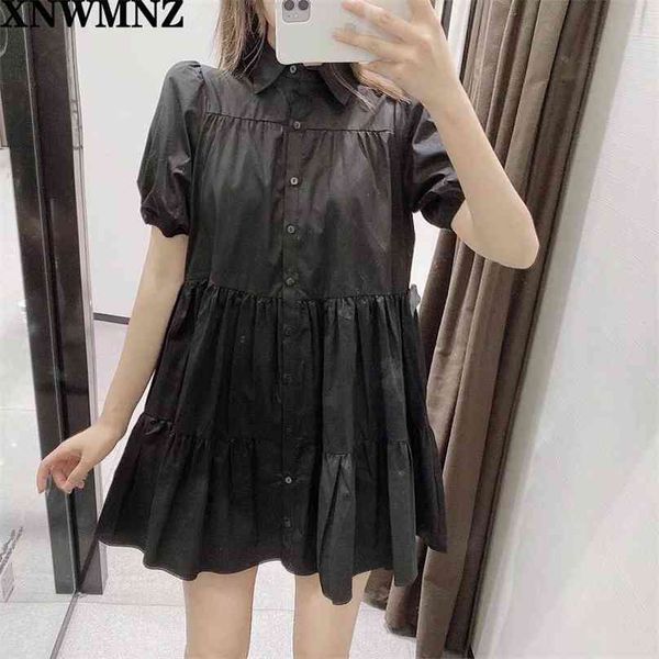

women's dress fashion women black collar mini for summer puff short sleeve ladies vintage black vestidos 210520, Black;gray