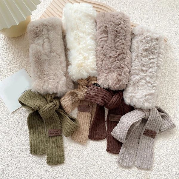 Moda Crochet Cachecol De Malha Outono Inverno Quente Faux Fur Scarves Para As Mulheres Pelúcia Shawl Foulard Femme Collar Neck Warmer