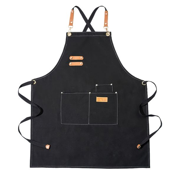 Cowboy-Schürze, koreanische Mode, Unisex, Arbeit, verstellbar, Kochen, Backen, Küche, Leinen, mit mehreren Taschen 210625