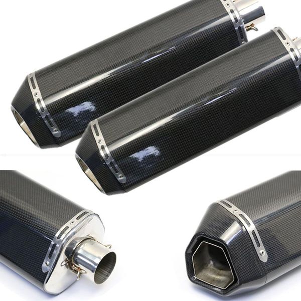 

51mm universal motorcycle ak exhaust hexagon muffler pipe for cbr125 cb400 tmax530 gsxr650 mt09 er6n racing moto carbon fibre system