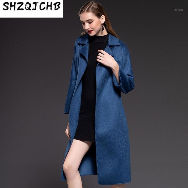 

autumn and winter double-sided woolen zero cashmere coat women's water ripple mid-length high-end loose co wool & blends, Black