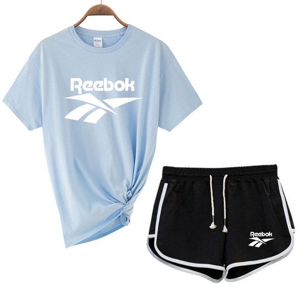 

women's t-shirt sports suit o-neck short-sleeved + shorts 2-piece fashion casual 2021 summer fitness, White