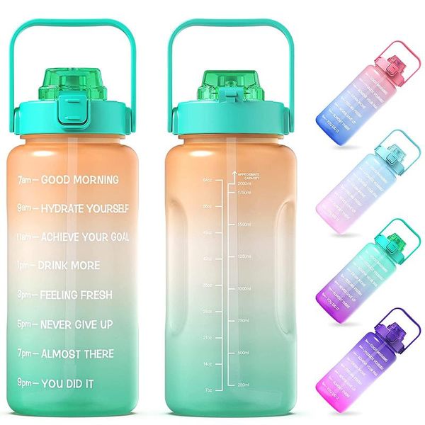 

water bottle zomake half gallon with time marker & straw - 64 oz bpa large motivational sports leak proof