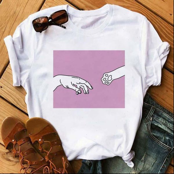 

women paw funny graphic printed ladies harajuku aesthetic 90s girls tees female camisas lady plus size t shirt, White