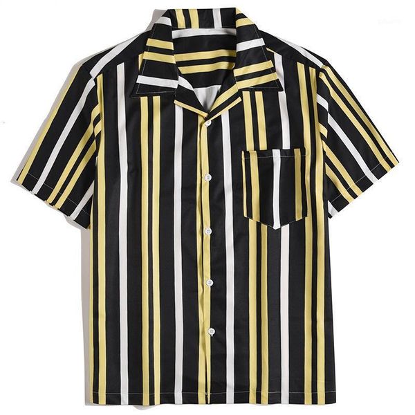 

men's casual shirts shirt vertical stripes pattern fashion short sleeve button-down men' print beach blouse summer large size, White;black